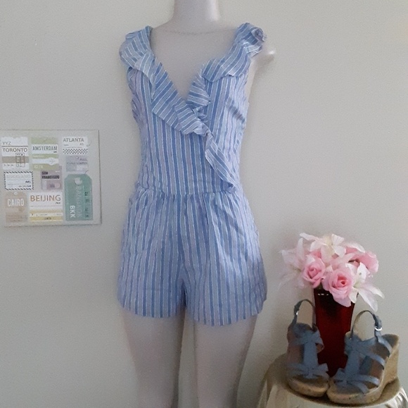 Blue White Striped Romper Medium - Picture 2 of 6